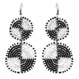 Maasai Bead Double Circle Dangle Earrings, White and Black - Jedando - Flyclothing LLC