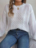 Cable-Knit Round Neck Long Sleeve Sweater - Trendsi - Flyclothing LLC