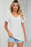 Eyelet V-Neck Short Sleeve T-Shirt - Trendsi - Flyclothing LLC