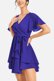 Surplice Neck Flutter Sleeve Dress - Trendsi - Flyclothing LLC