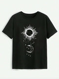 Sun & Moon Graphic Round Neck T-Shirt - Trendsi - Flyclothing LLC