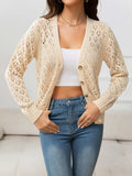 Openwork V-Neck Buttoned Knit Top - Trendsi - Flyclothing LLC