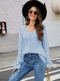 V-Neck Rib-Knit Top - Trendsi - Flyclothing LLC