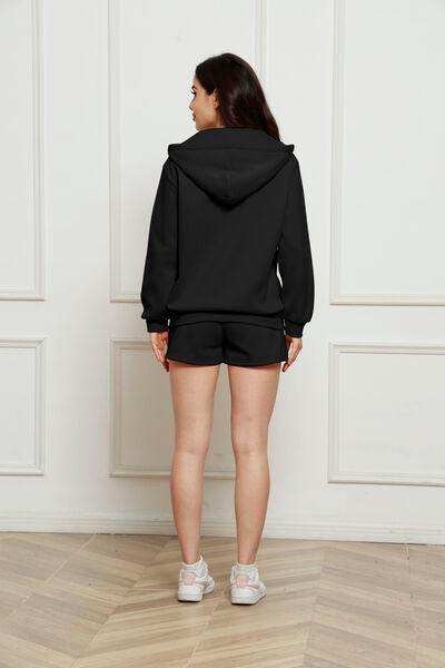 Zip Up Drawstring Hoodie and Shorts Set - Trendsi - Flyclothing LLC