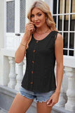 Eyelet Round Neck Wide Strap Tank - Trendsi - Flyclothing LLC