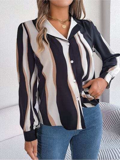 Printed Button Up Long Sleeve Shirt - Trendsi - Flyclothing LLC