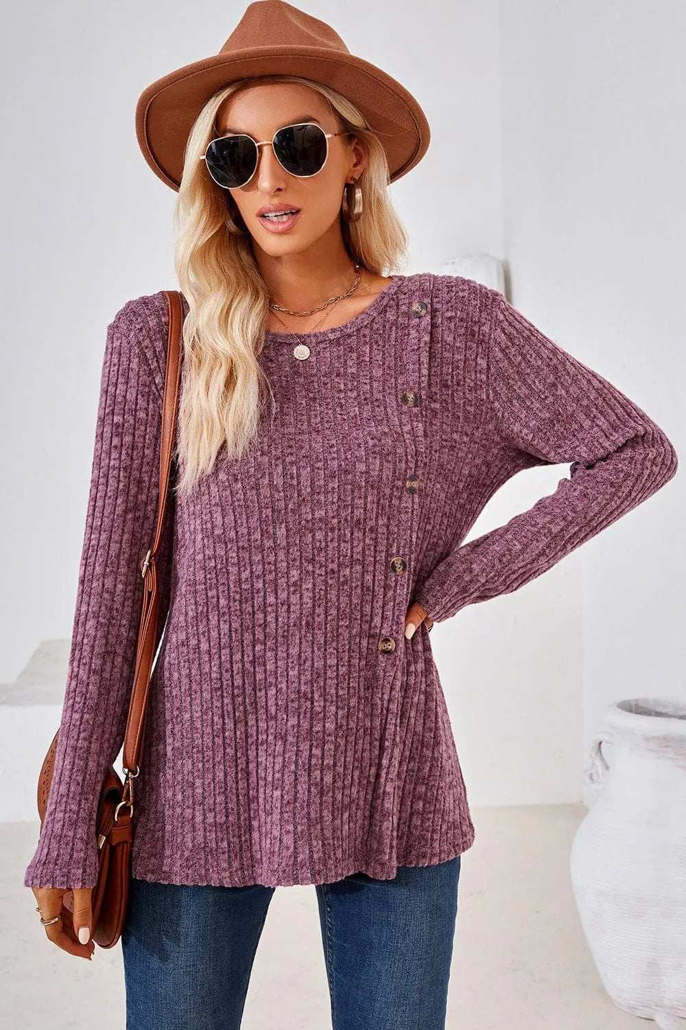 Round Neck Long Sleeve T-Shirt - Trendsi - Flyclothing LLC