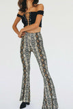 Snakeskin Print Flare Pants - Trendsi - Flyclothing LLC