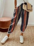 Striped Pocketed Elastic Waist Pants - Trendsi - Flyclothing LLC