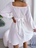 Tied Square Neck Balloon Sleeve Dress - Trendsi - Flyclothing LLC
