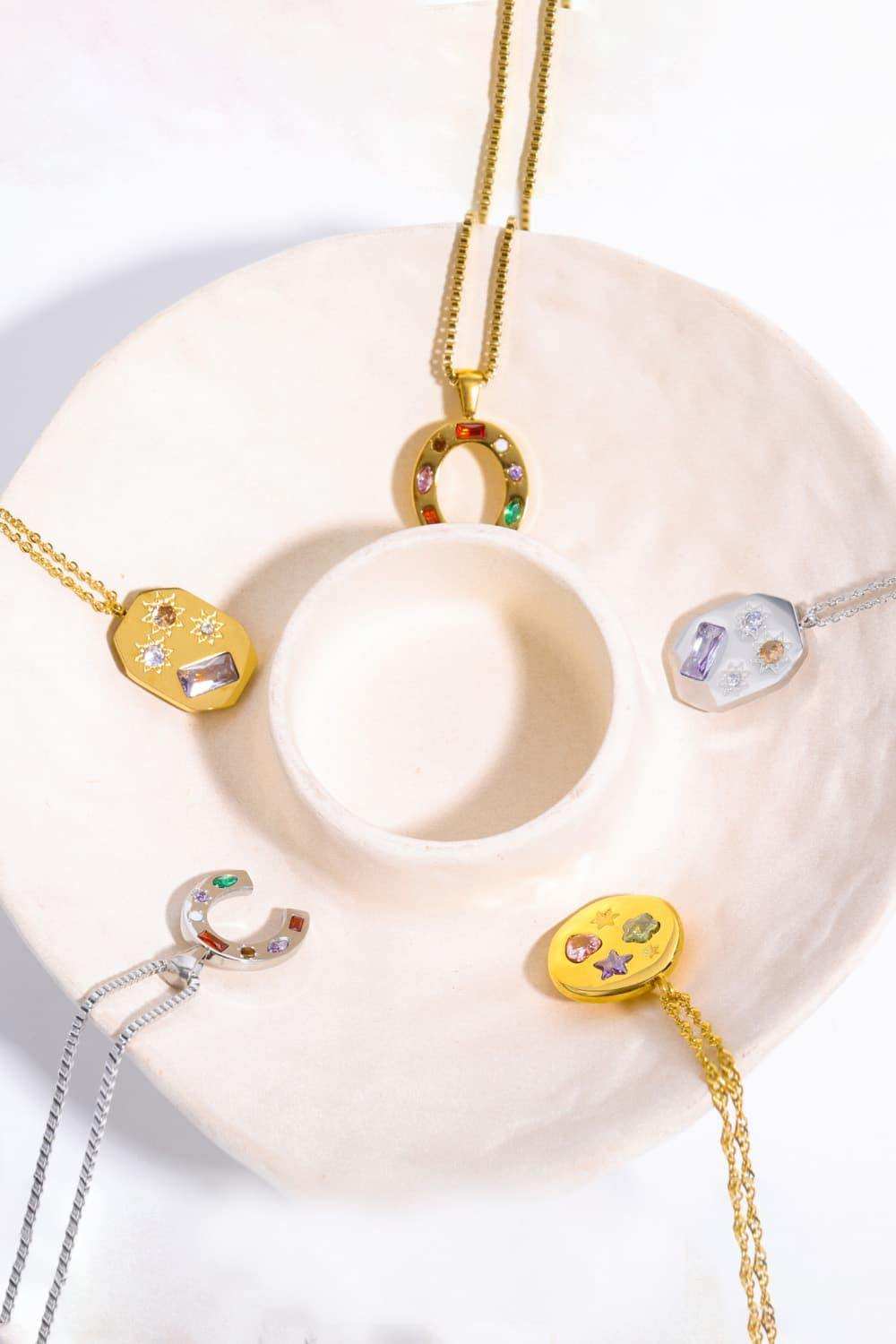 Inlaid Zircon Pendant Stainless Steel Necklace - Trendsi - Flyclothing LLC