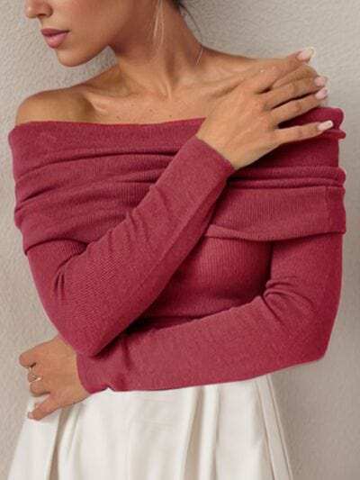 Off-Shoulder Long Sleeve Sweater - Trendsi - Flyclothing LLC