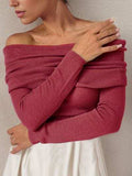Off-Shoulder Long Sleeve Sweater - Trendsi - Flyclothing LLC