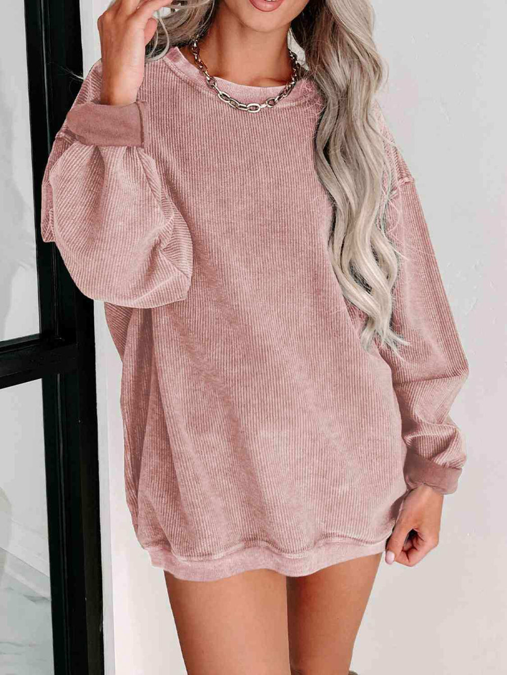 Round Neck Dropped Shoulder Sweatshirt - Trendsi - Flyclothing LLC