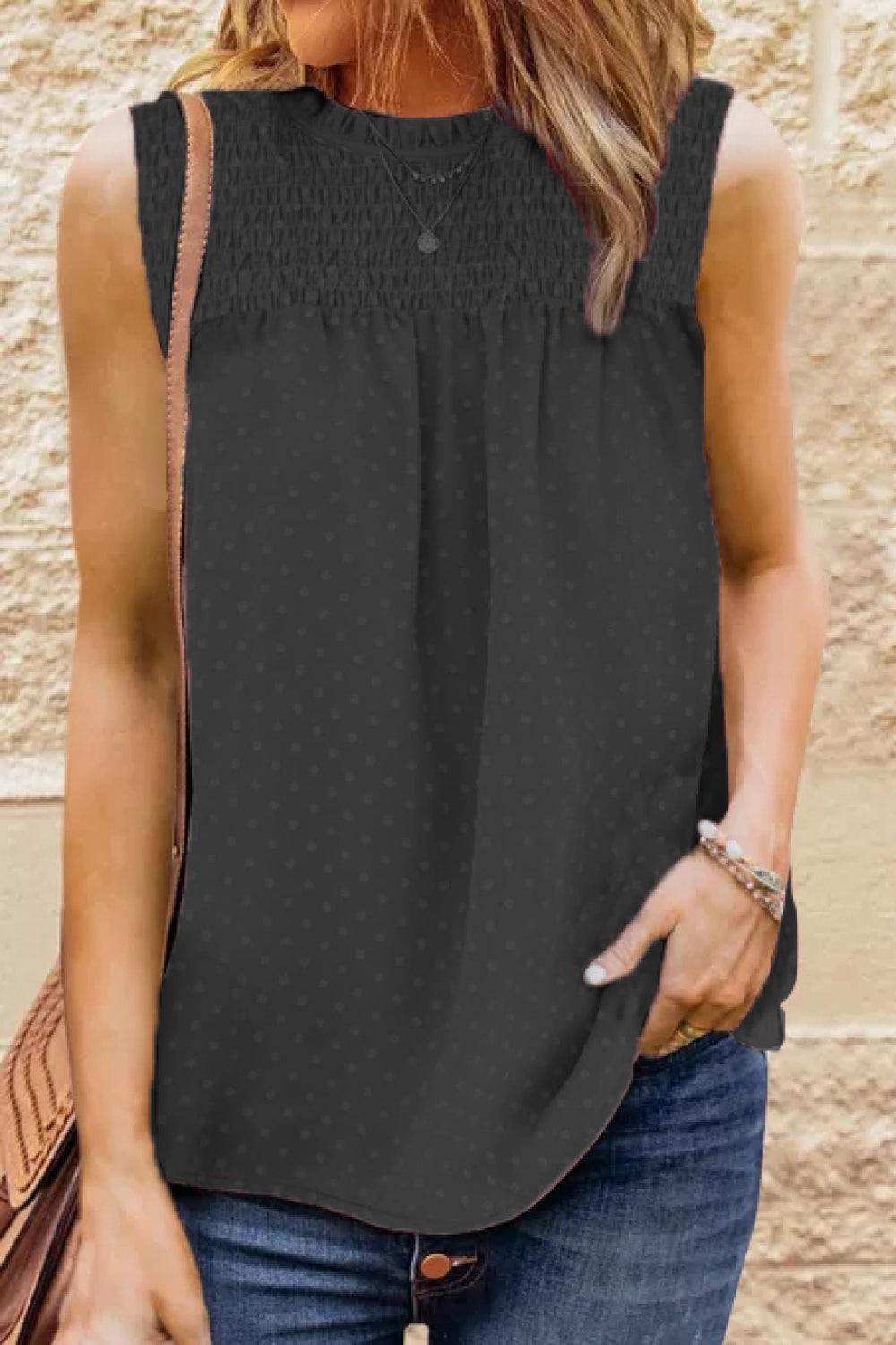 Smocked Tie Back Frill Trim Tank - Trendsi - Flyclothing LLC