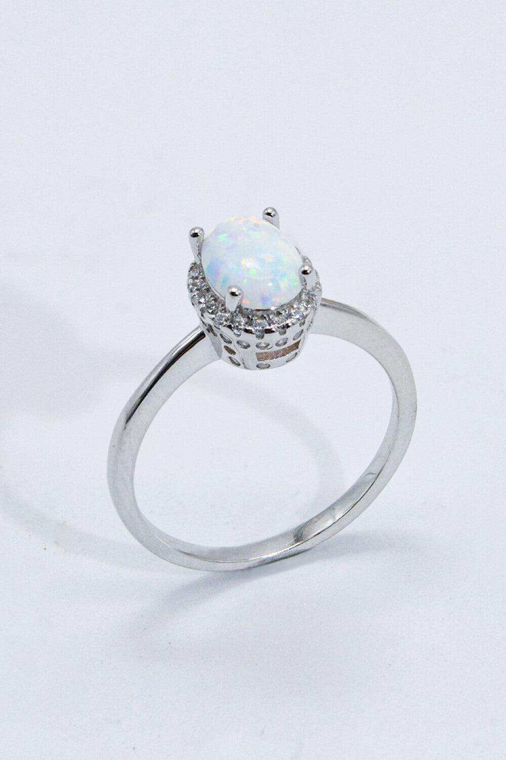 925 Sterling Silver 4-Prong Opal Ring - Trendsi - Flyclothing LLC