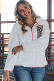 Half Zip Leopard Contrast Long Sleeve Sweatshirt - Trendsi - Flyclothing LLC
