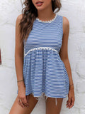 Striped Lace Trim Round Neck Tank - Trendsi - Flyclothing LLC