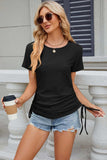 Eyelet Round Neck Short Sleeve T-Shirt - Trendsi - Flyclothing LLC