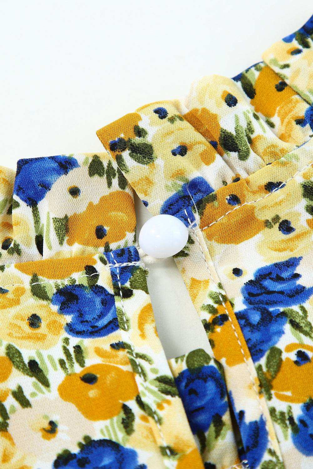 Floral Puff Sleve Keyhole Blouse - Trendsi - Flyclothing LLC