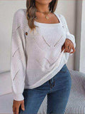 Openwork Buttoned Square Neck Sweater - Trendsi - Flyclothing LLC