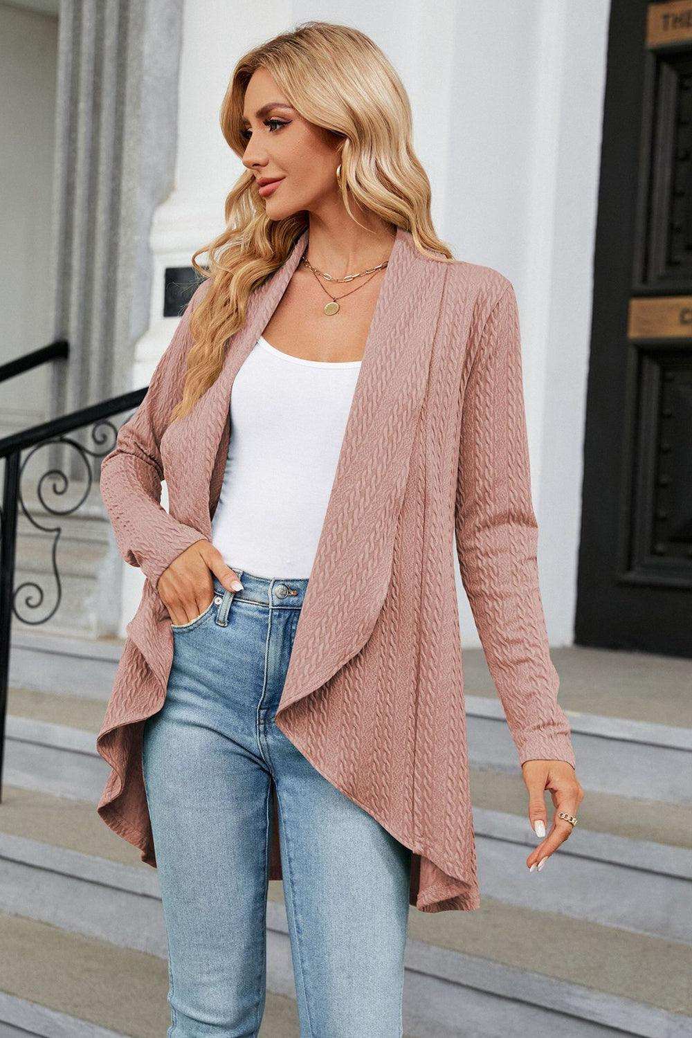 Open Front Long Sleeve Cardigan - Trendsi - Flyclothing LLC