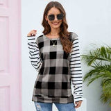 Plaid Striped Round Neck Long Sleeve T-Shirt - Trendsi - Flyclothing LLC