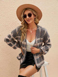 Open Front Plaid Long Sleeve Cardigan - Trendsi - Flyclothing LLC