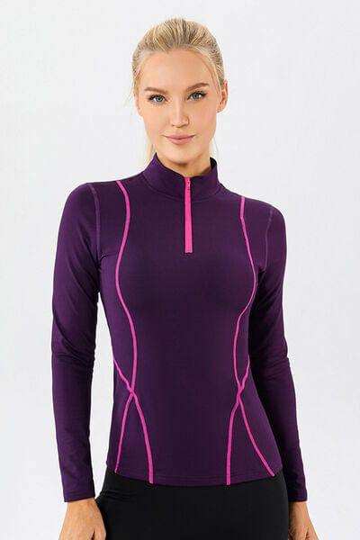 Mock Neck Quarter Zip Active T-Shirt - Trendsi - Flyclothing LLC