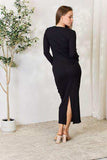 Culture Code Full Size Ribbed Long Sleeve Midi Slit Dress - Trendsi - Flyclothing LLC