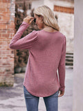 Pleated Detail Curved Hem Long Sleeve Top - Trendsi - Flyclothing LLC