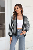 Button-Down Stripe & Plaid Contrast Pattern Cardigan - Trendsi - Flyclothing LLC