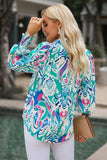 Printed Puff Sleeve Collared Blouse - Trendsi - Flyclothing LLC