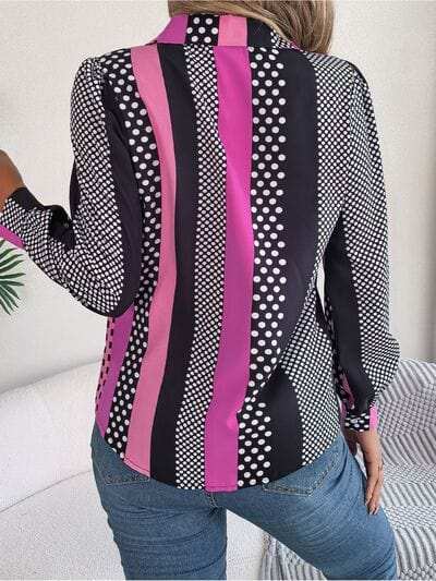 Polka Dot Contrast Long Sleeve Shirt - Trendsi - Flyclothing LLC