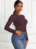 Round Neck Long Sleeve Bodysuit - Trendsi - Flyclothing LLC