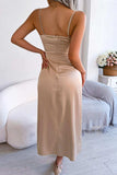 Satin Spaghetti Strap Slit Midi Dress - Trendsi - Flyclothing LLC