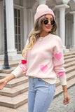 Heart Round Neck Droppped Shoulder Sweater - Trendsi - Flyclothing LLC