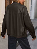 Pocketed Zip Up Collared Neck Jacket - Trendsi - Flyclothing LLC