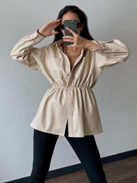 Snap Down Collared Jacket - Trendsi - Flyclothing LLC