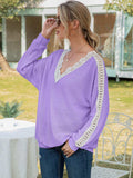Contrast Spliced Lace V-Neck Top - Trendsi - Flyclothing LLC