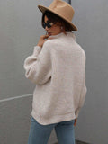 High Neck Balloon Sleeve Rib-Knit Pullover Sweater - Trendsi - Flyclothing LLC