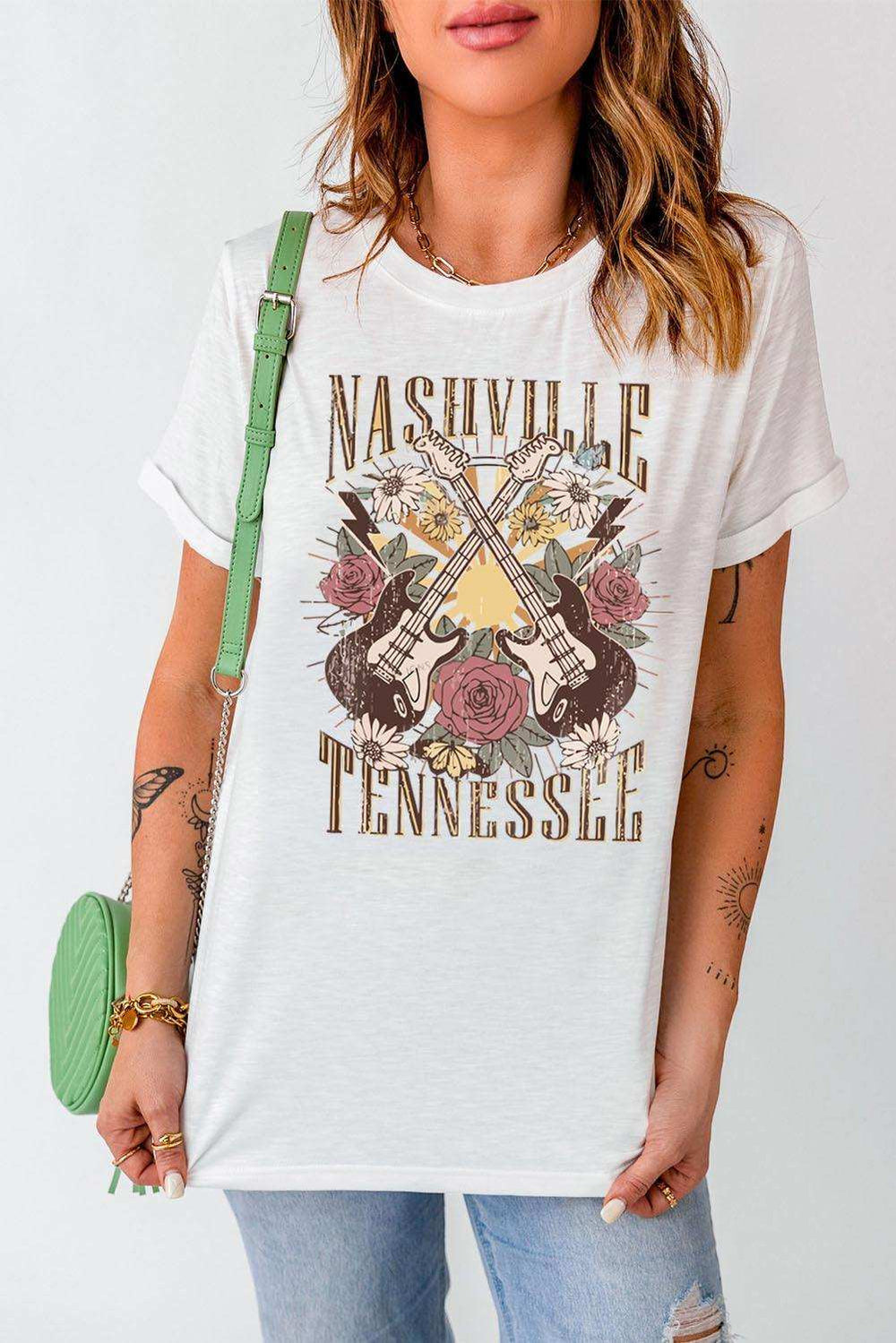 NASHVILLE TENNESSEE Cuffed Tee Shirt - Trendsi - Flyclothing LLC