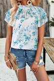 Printed Ruffled Mock Neck Blouse - Trendsi - Flyclothing LLC
