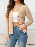 V-Neck Long Sleeve Cable-Knit Buttoned Knit Top - Trendsi - Flyclothing LLC