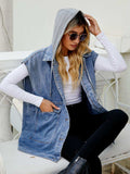 Hooded Sleeveless Denim Top with Pockets - Trendsi - Flyclothing LLC