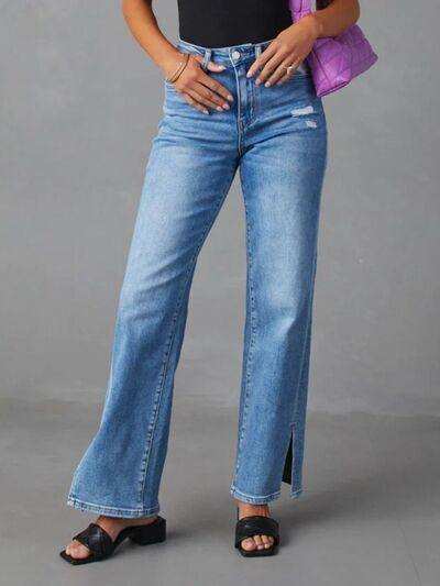Slit Buttoned Jeans with Pockets - Trendsi - Flyclothing LLC