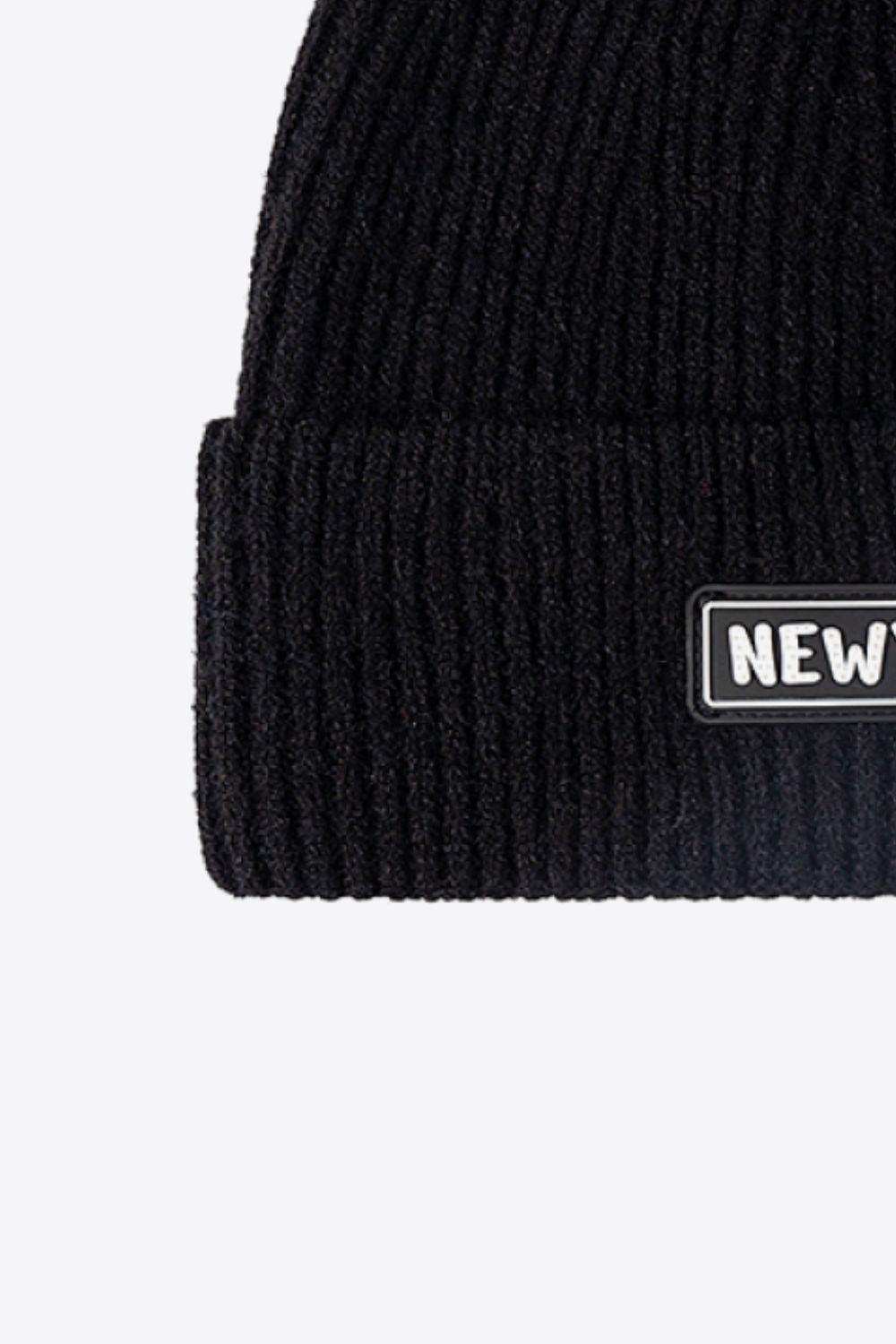 NEWYORK Patch Rib-Knit Cuffed Beanie - Trendsi - Flyclothing LLC