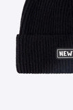 NEWYORK Patch Rib-Knit Cuffed Beanie - Trendsi - Flyclothing LLC