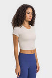 Round Neck Short Sleeve Cropped Sports T-Shirt - Trendsi - Flyclothing LLC