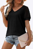 Swiss Dot Puff Sleeve V-Neck Tee - Trendsi - Flyclothing LLC